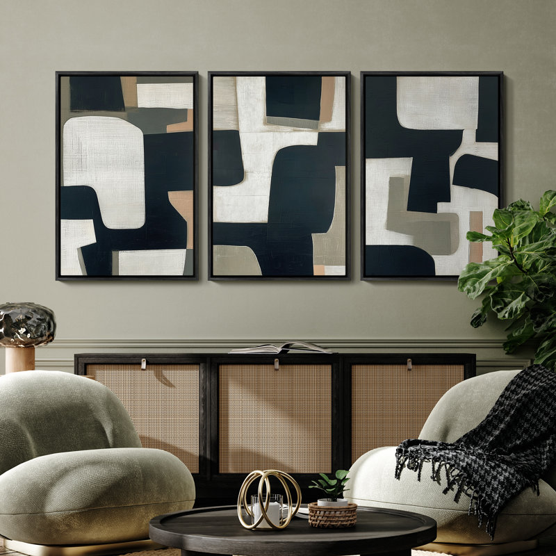 Art mural encadré, rétro, antique, classique pour chambre à coucher - 16 po x 24 po x 3 panneaux, H 24 po x l 16 po, Noir