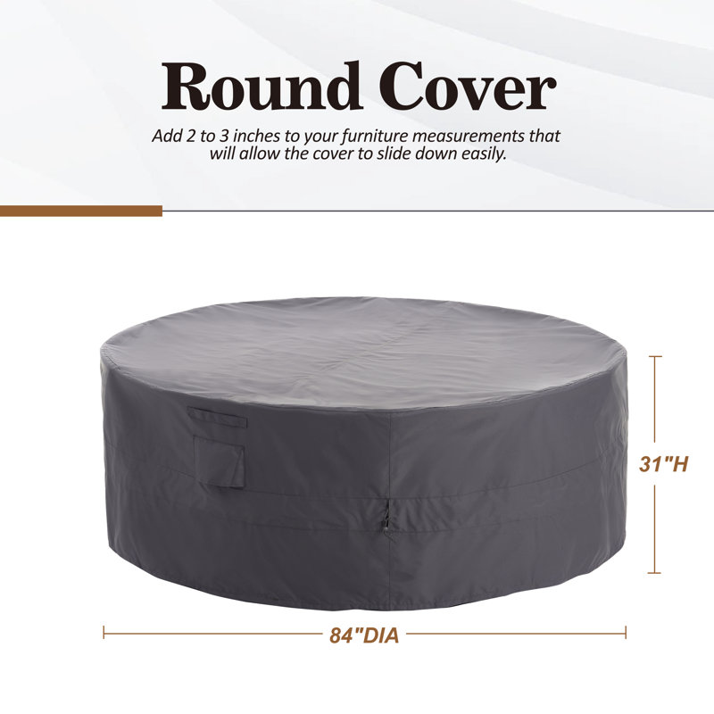 Waterproof Outdoor Patio Table Cover, 84"DIA x 31"H, Heavy Duty Rip Stop, 3 Year Warranty, Gray