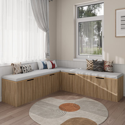 L-shape Storage Bench With Cushioned Seating, For Dining Room, Kitchen, Entryway