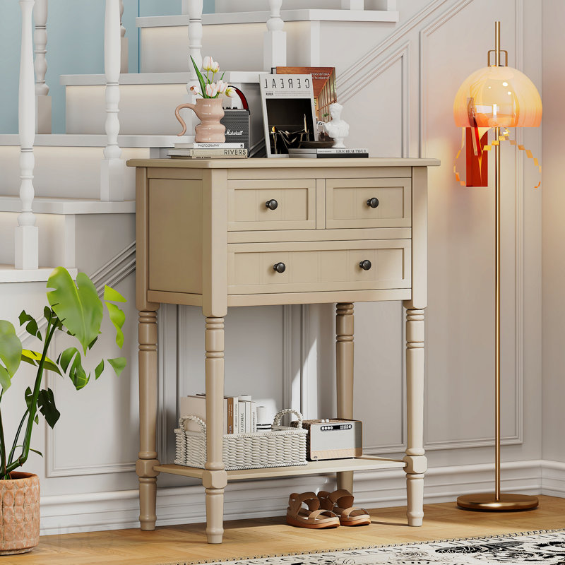 Console étroite, 3 tiroirs, tablette inférieure pour le salon - beige, Beige, Beige, Beige