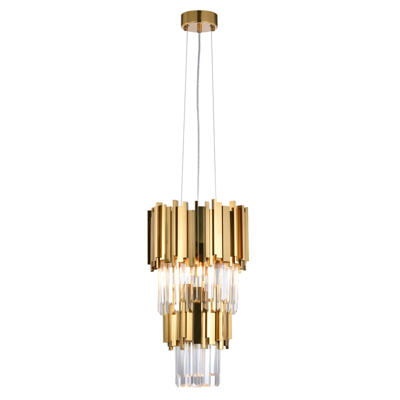 Luminaire suspendu 4 lumières en acier inoxydable doré avec cristaux transparents