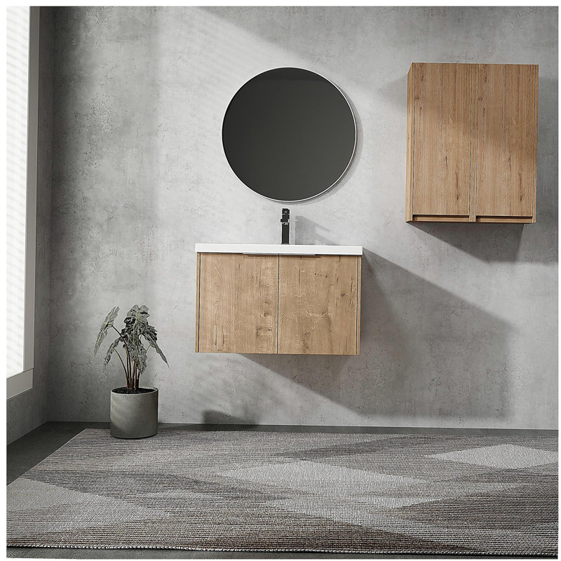 Meuble-lavabo mural avec lavabo et armoire latérale, porte à fermeture en douceur, armoire combinée, 30"