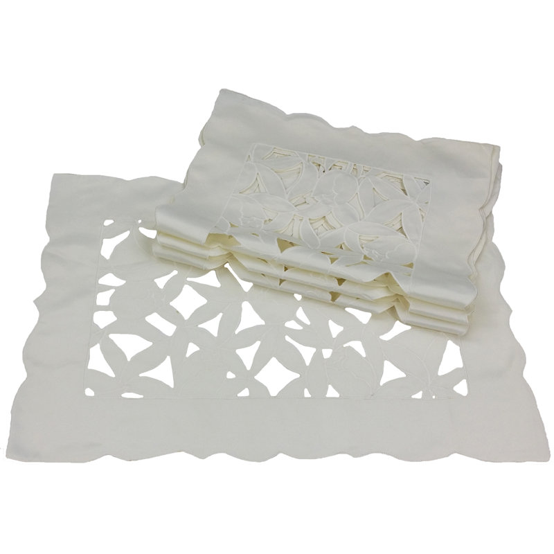 Weehawken Polyester Embroidered Rectangle Placemat, White