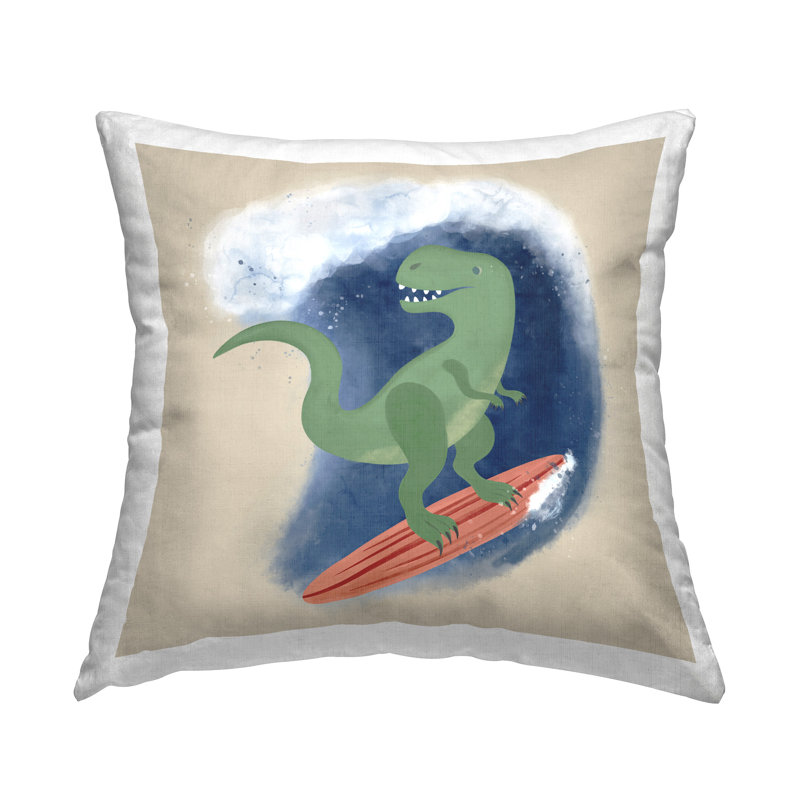 Coussin décoratif Surfing Dino T-Rex par Carrie Cantwell