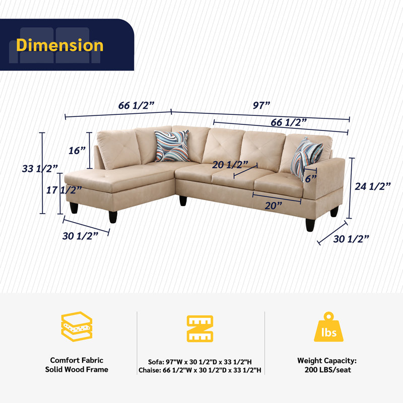 Aizleigh Upholstered L-Shaped Sectional, Beige Linen Blend, Left Hand Facing