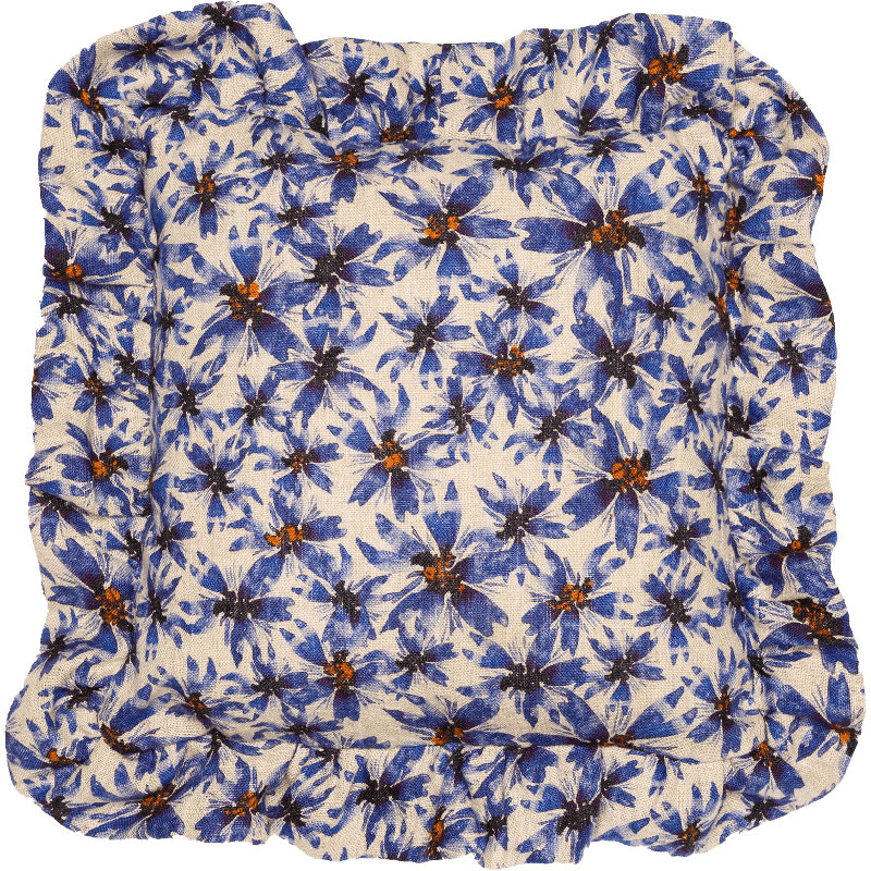 Organic Linen Ruffled Pillow Cover, Blue Harem