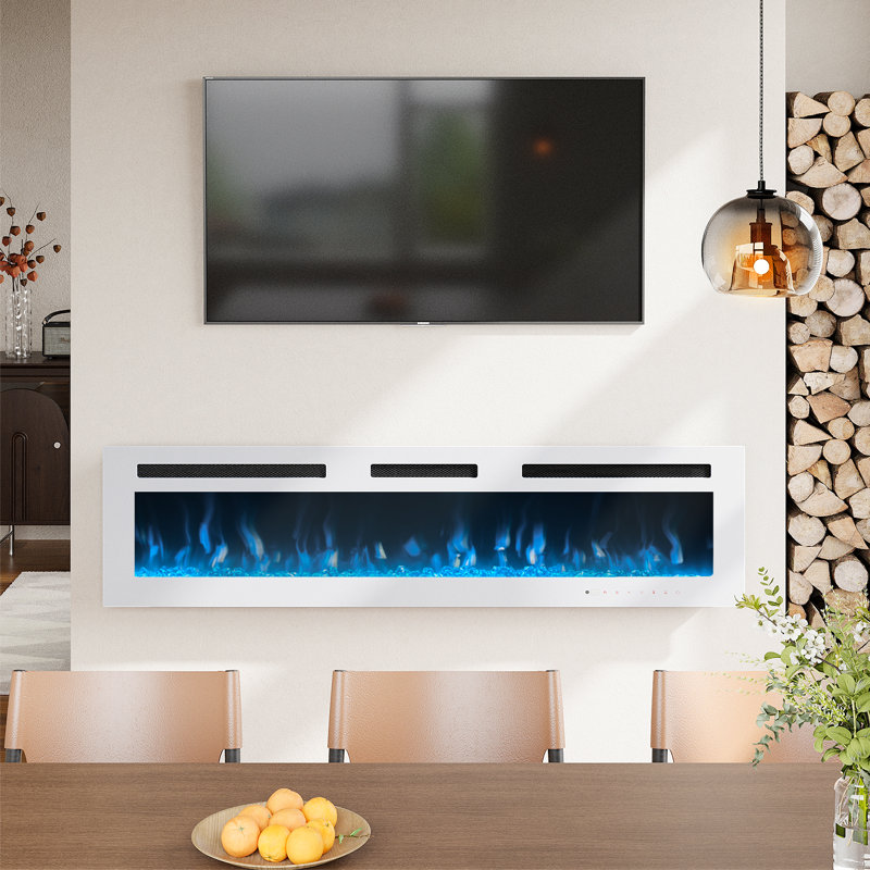 Foyer électrique encastré et mural Acoidan, Blanc, H 16,9 po x l 60 po x P 4,1 po