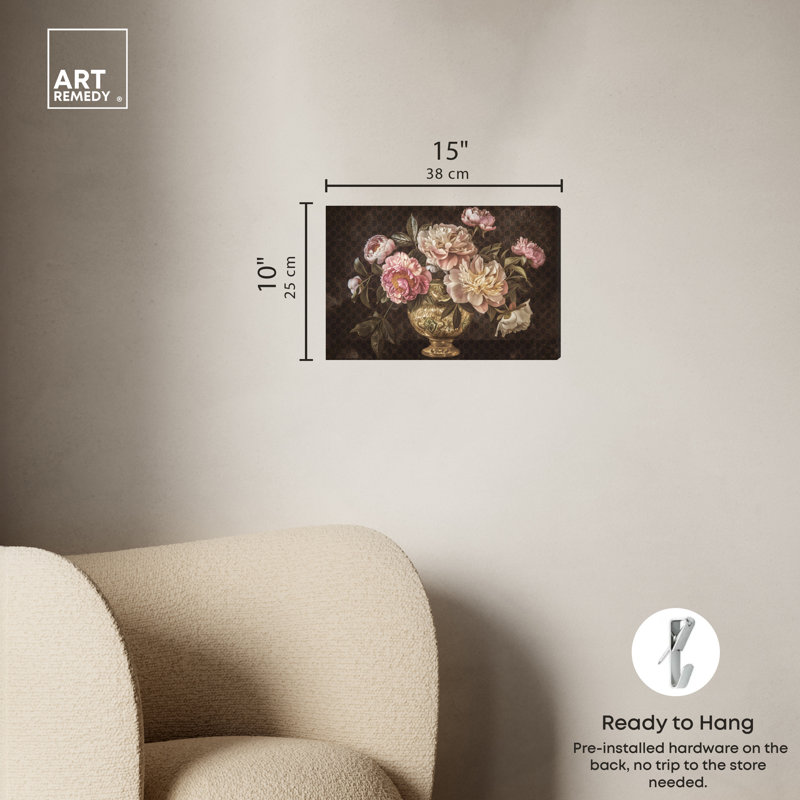 Art mural classique, vase rétro et fleurs classiques par Art Remedy, Toile tendue, H 10 po x l 15 po
