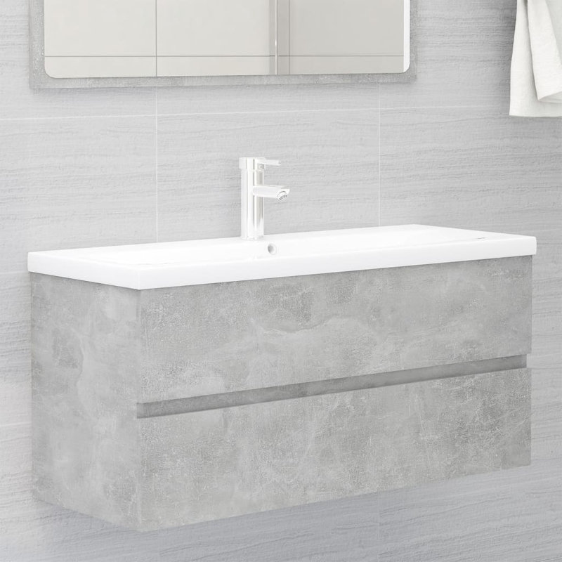 Ebern Designs Audreyonna 1000mm L x 385mm W Ceramic Rectangular Sink with Tap and Overflow, Concrete Grey