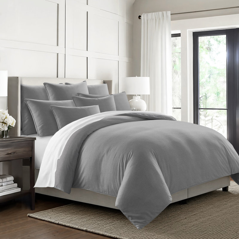 Elsie Linen Look Coverlet 8 Piece Designer Set, Cal. King Coverlet/Bedspread + 7 Additional Pieces, Shadow Gray