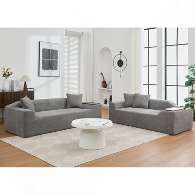 Ensemble de canapé 2 pièces moderne en tissu bouclé effet nuage (3 places + 2 places) avec table d'appoint en MDF - Gris foncé