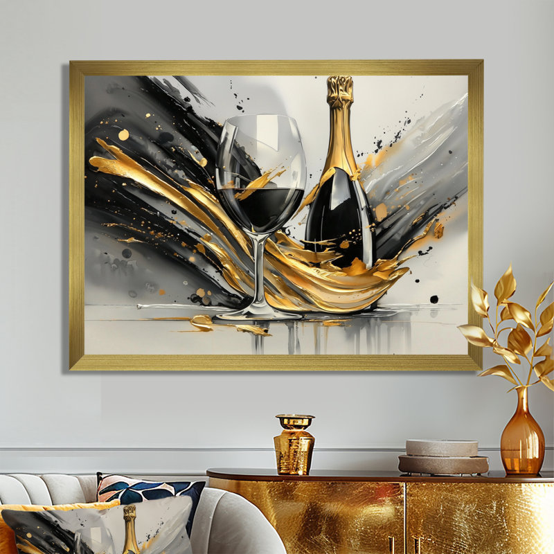 Luxueuse explosion de champagne - art mural vin et champagne, H 34 po x l 44 po, Doré