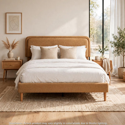 Pedro King Platform Bed with Adjustable Plush Headboard, Brown Fabric