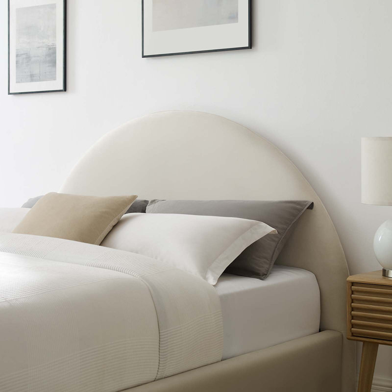 Alabaster Velvet Upholstered Full Platform Bed with Arched Headboard