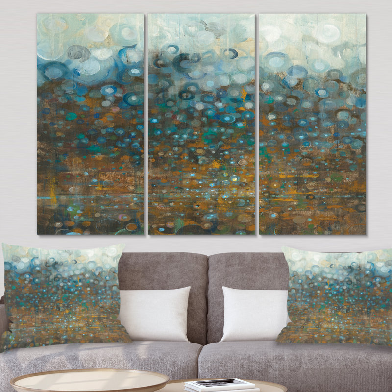 «Blue and Bronze Dots», ensemble de 3 reproductions d'art sur toile tendue, H 28 po x l 36 po x P 1 po