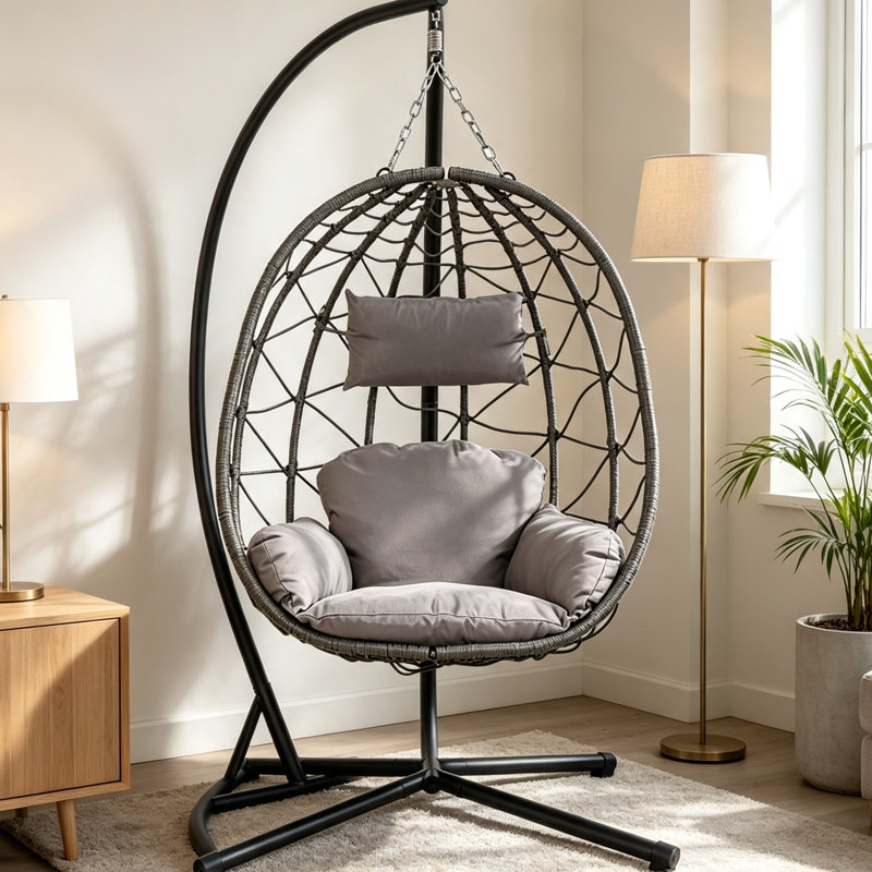 Egg-Shaped Chair Hammock with Stand, Light Grey