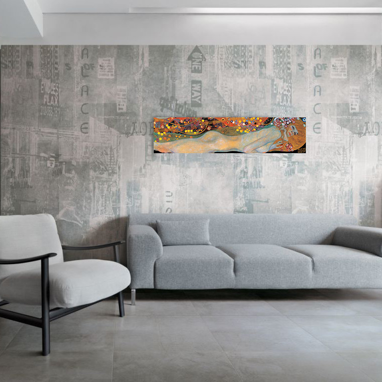 Wasserschlangen Detail 2 by Gustav Klimt - No Frame Panoramic Print on Wood, 34cm H x 140cm W x 1.8cm D