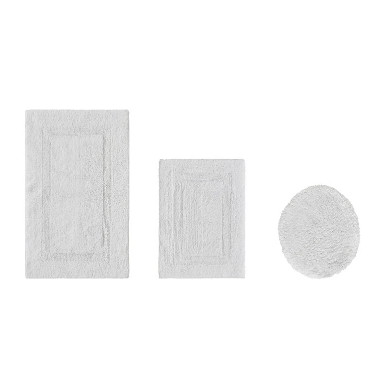 Annerose Premium 100% Cotton 2370 GSM 3-Piece Bath Rug Set, Ultra Soft, Super Absorbent, Reversible Tufted Weave Bathroom Mats, Machine Washable, OEKO-TEX® Certified Bath Rugs for Bathroom, Shower & Tub, White