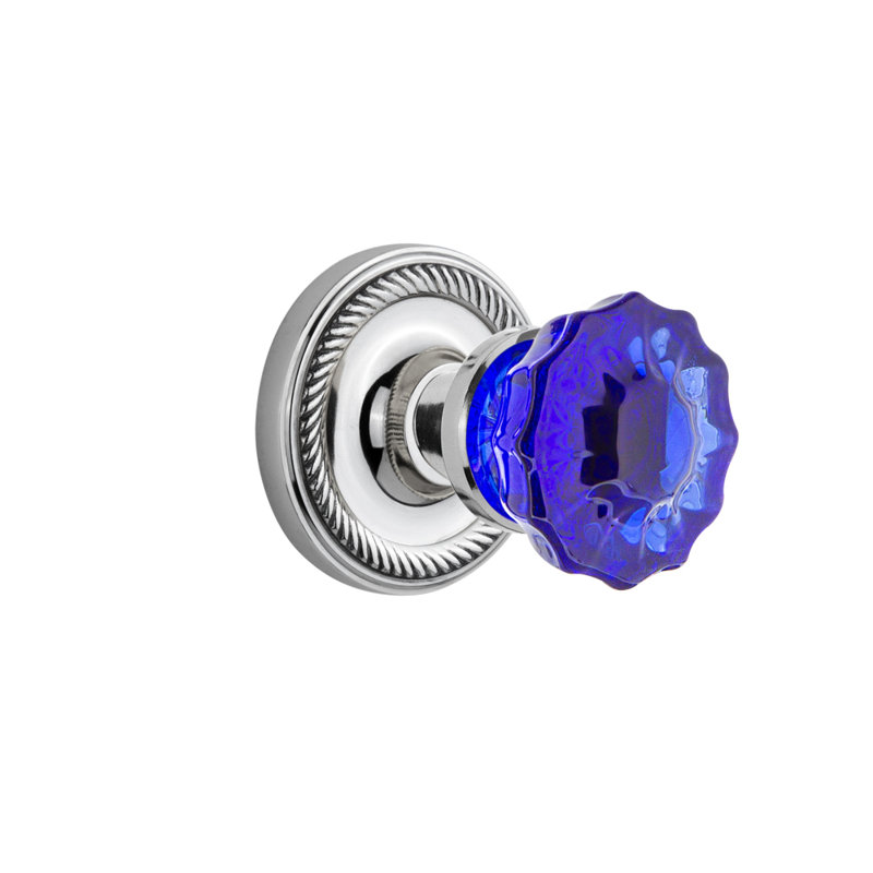 Rope Rosette with Crystal Cobalt Door Knob, 2 3/4, Bright Chrome
