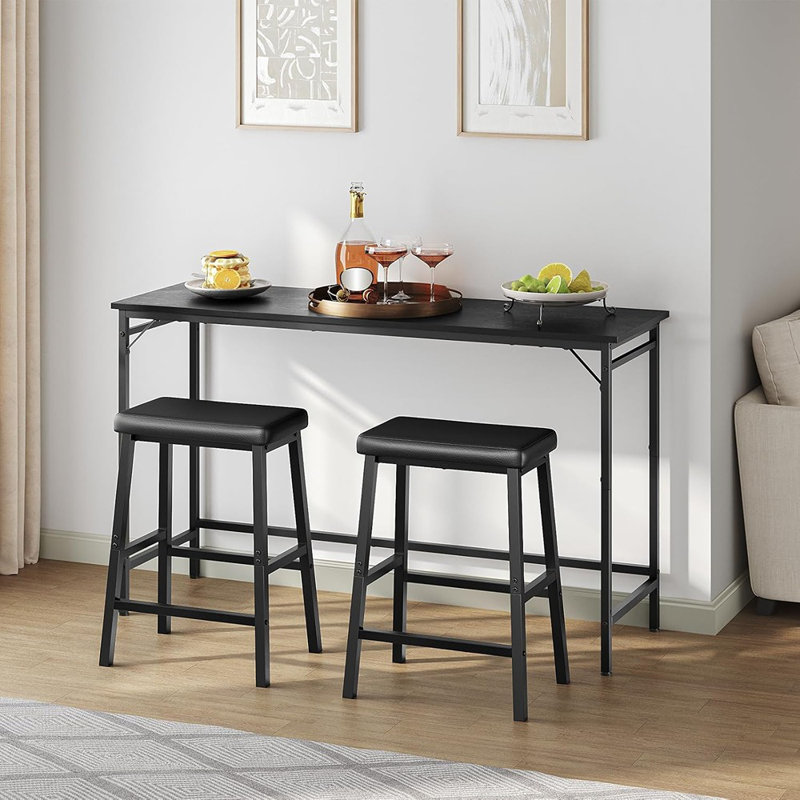 Bar Stools, 24" Set Of 2 Bar Chairs, PU Leather Upholstered Breakfast Stools, Easy Assembly, Suitable For Kitchen, Bar, Dining Room, Black