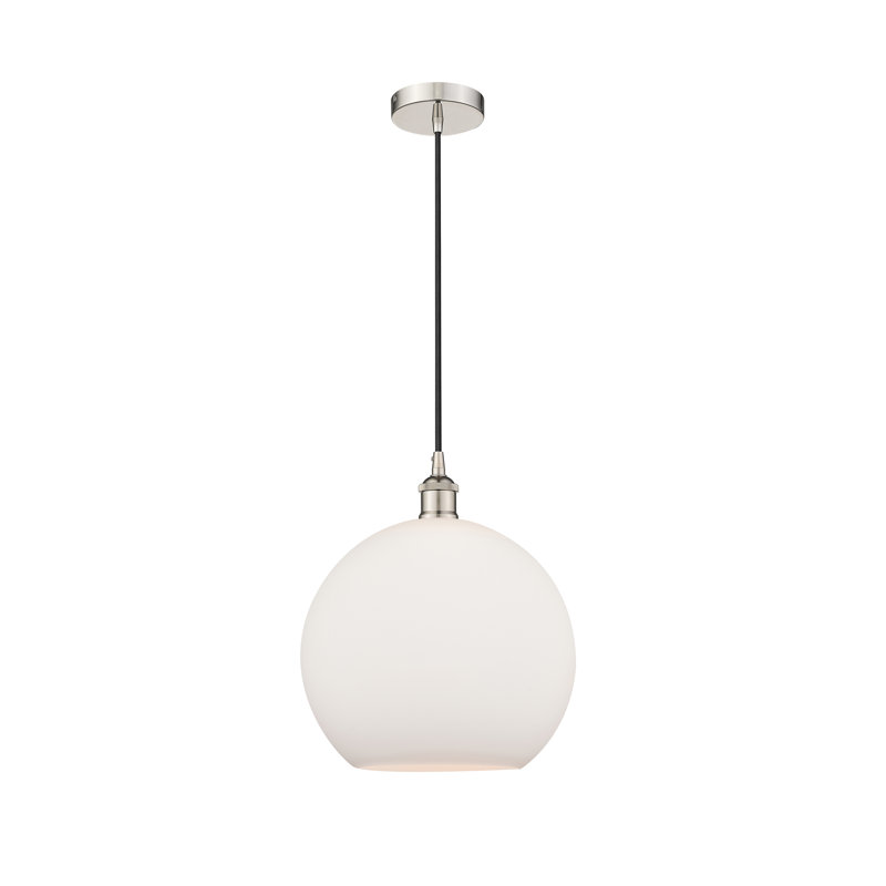 Luminaire suspendu simple à 1 lumière Ralph, Blanc mat, Nickel poli, H 13,63 po x l 11,75 po x 11,75 po
