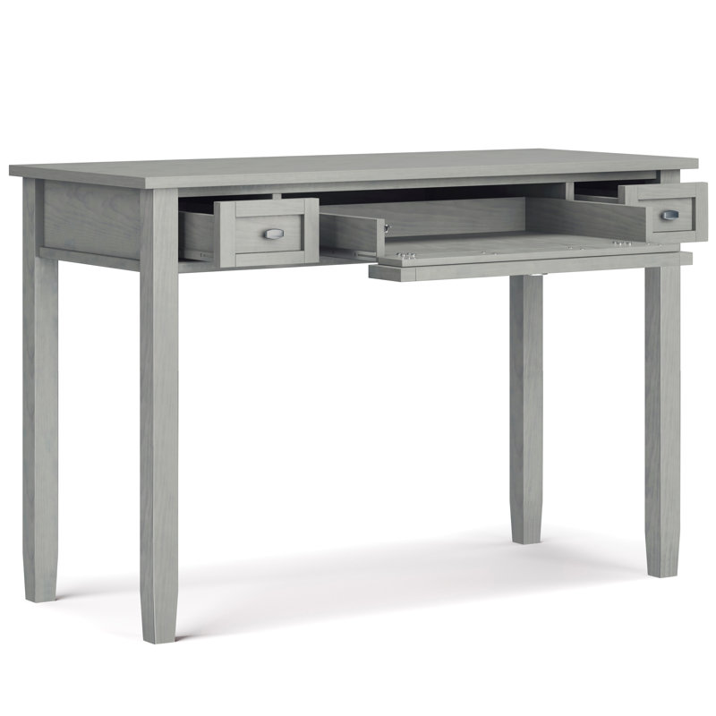 Warm Shaker 48"W Solid Wood Transitional Writing Desk with Flip-Down Keyboard Tray and 2 Drawers, Fog Grey