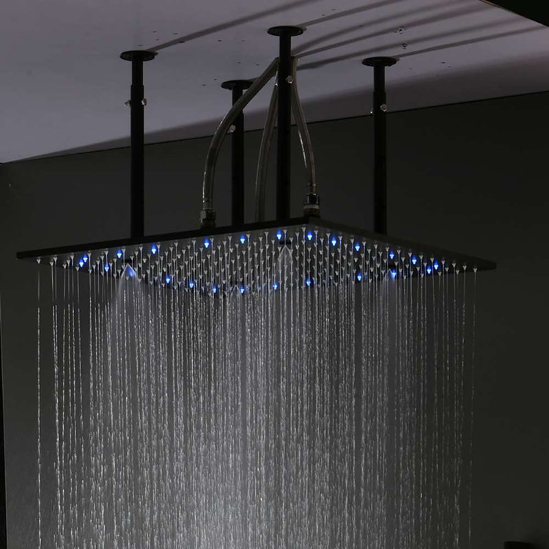 Fontana Chiavari 24" LED Matte Black Digital Ceiling Mount Rainfall Shower System with Round Built-in Handheld Shower