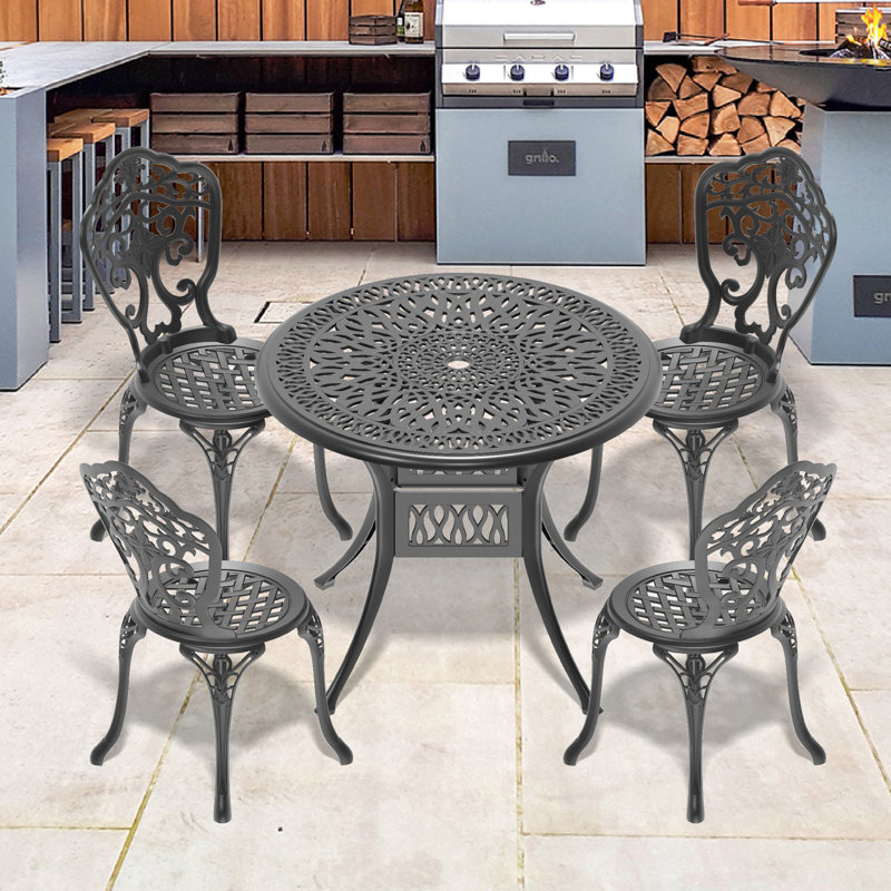 Ensemble de 5 pièces de mobilier de salle à manger en fonte d'aluminium toutes saisons avec cadre noir