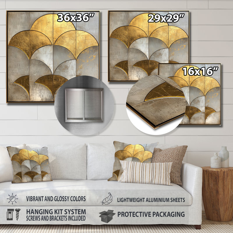 Golden Beige mosaïque, impression sur métal moderne, H 16 po x l 16 po
