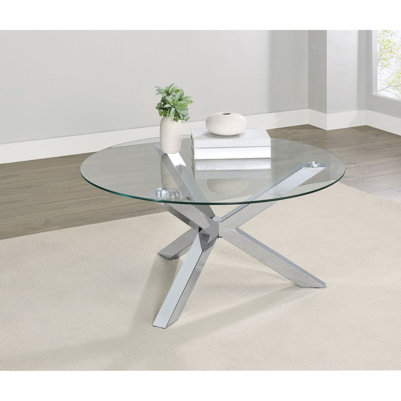 Table basse chromée en verre trempé