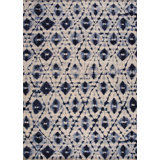 Shibori Hand Knotted Wool Area Rug in Ivory/Blue/Navy