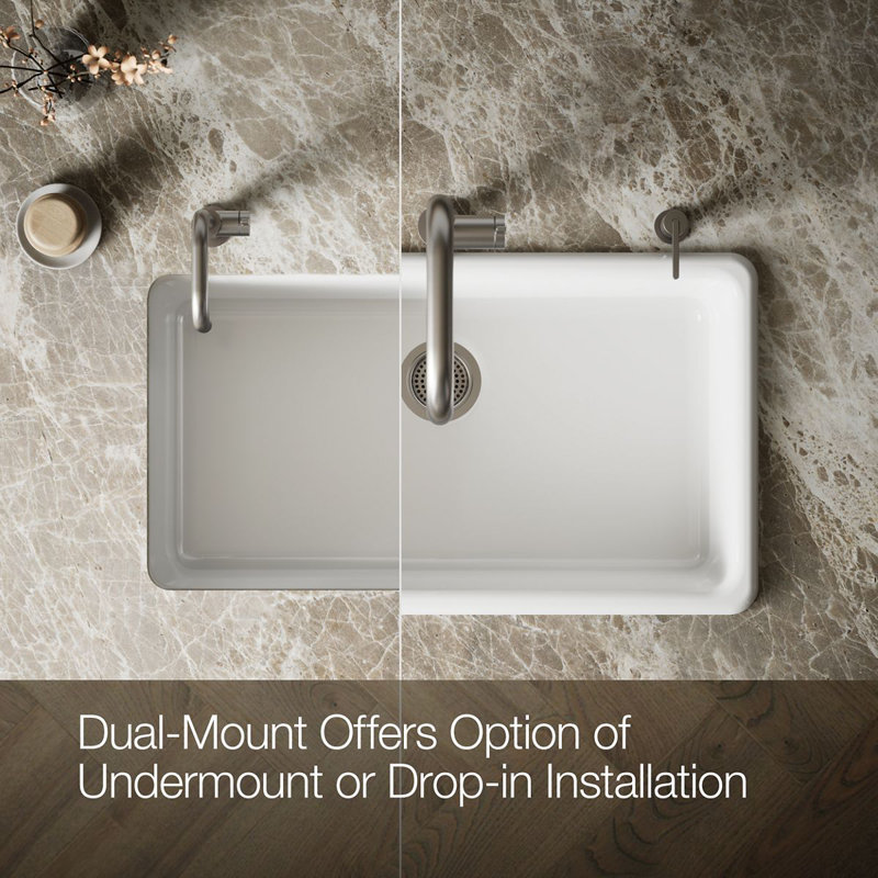 IronTones 33" L x 19" W Dual Mount Kitchen Sink, Bone