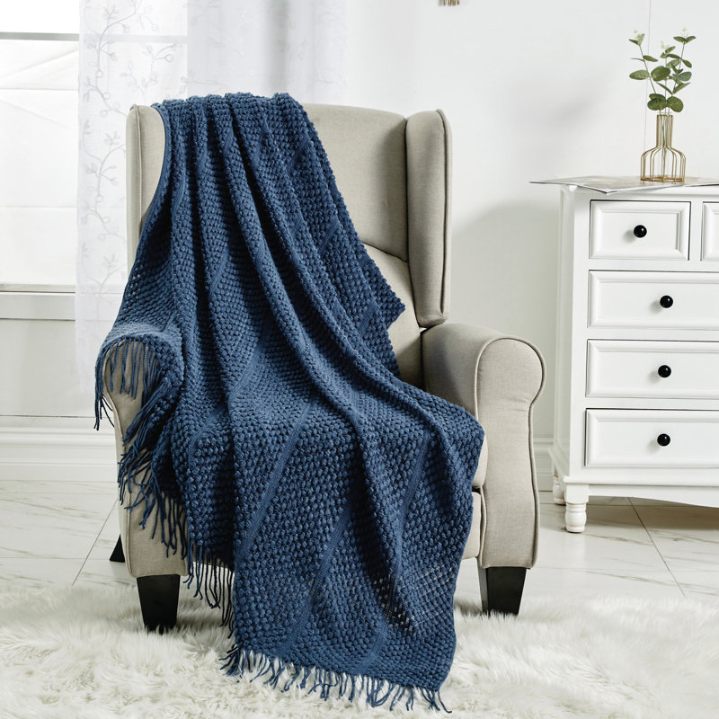 Navy Knitted Throw Blanket 50" x 60"