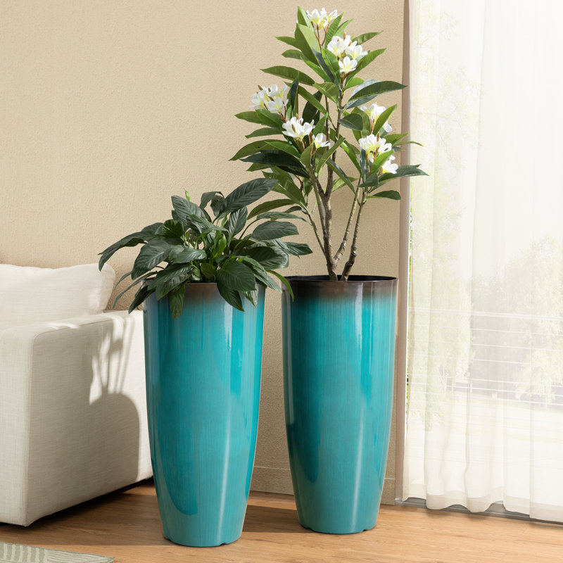 Ensemble de 2 pots à fleurs surdimensionnés en faux cobalt 30 po, H 30 po x l 15 po x P 15 po, Dégradé turquoise