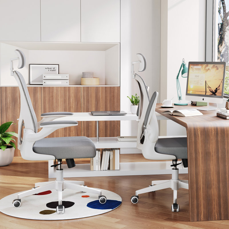 Fauteuil de bureau robuste en maille Michaelynn, Blanc, Gris