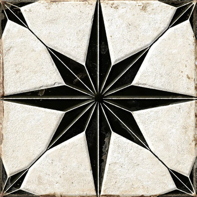 Palmera 9x9 Black White Porcelain Star Square Wall and Floor Tile (6.96 sq ft/case) - 13 Pack