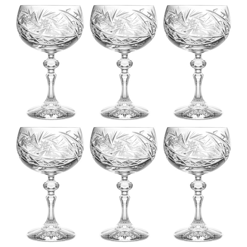 Champagne Glasses - Saucer - Belle Coupe - Set of 6 Hand Cut Crystal - 8 oz.