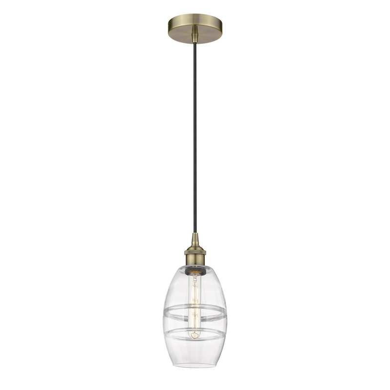 Mini-luminaire suspendu 1 lumière Edison Bettylou-616-G557, H 8,13 po x l 5,88 po x P 5,88 po, Transparent, Laiton antique