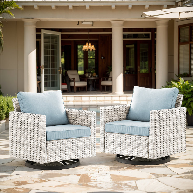 Ingvald Outdoor Swivel Lounge Chair, Light Grey Frame/Baby Blue Cushion