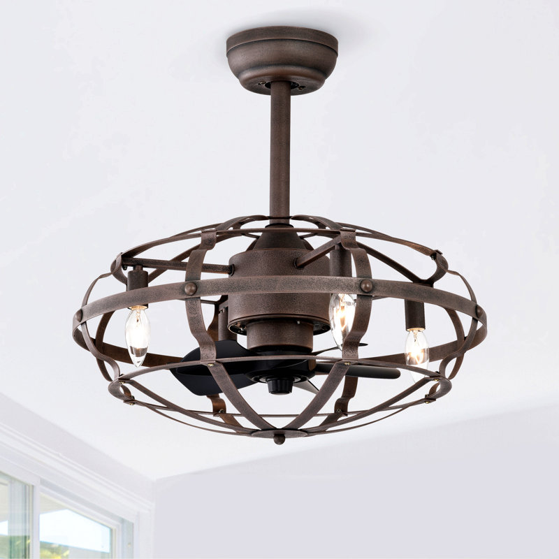 Modern Enclosed Ceiling Fan Indoor With Remote Control And Bladeless Rust Red Industrial Ceiling Fan Light Kit