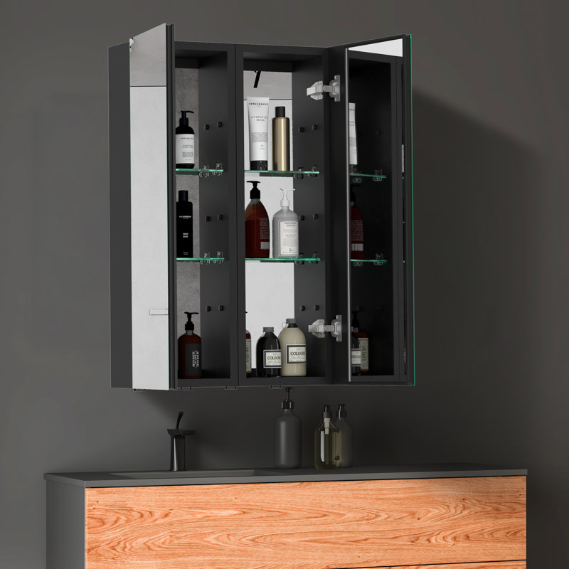 Armoire à pharmacie avec miroir et 3 tablettes réglables en aluminium l 10 po x H 30 po Aschim, Gauche