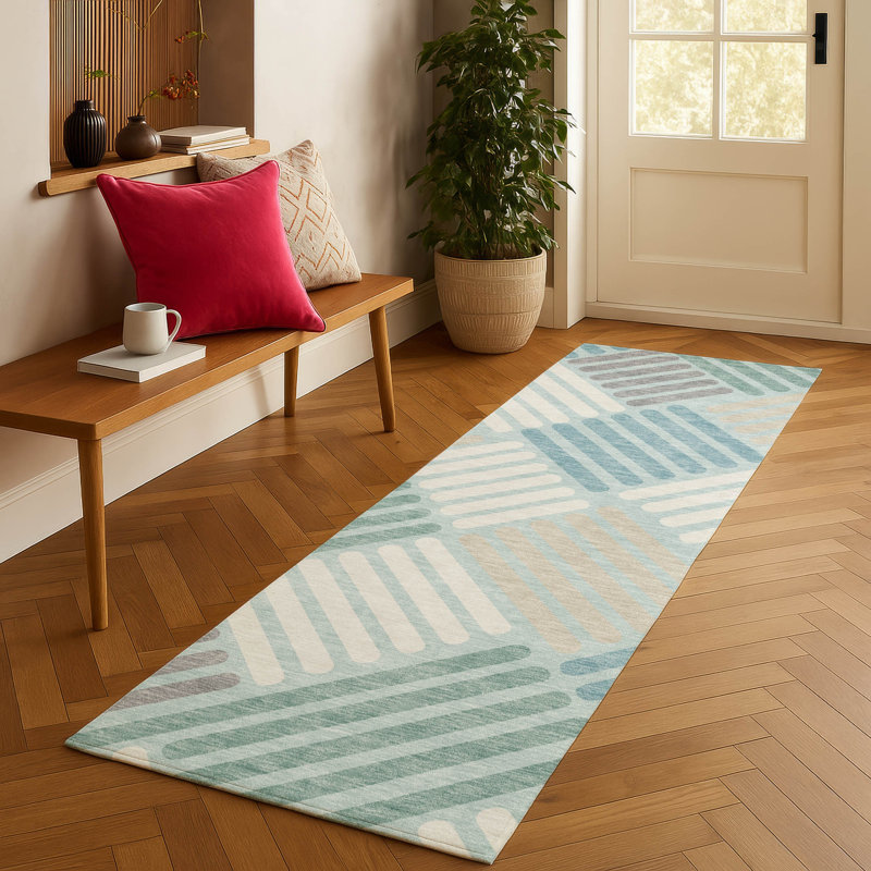 Machine Washable Indoor/Outdoor Bourkelands ACN2339 Geometric Rug, Runner 2'3" x 7'6"