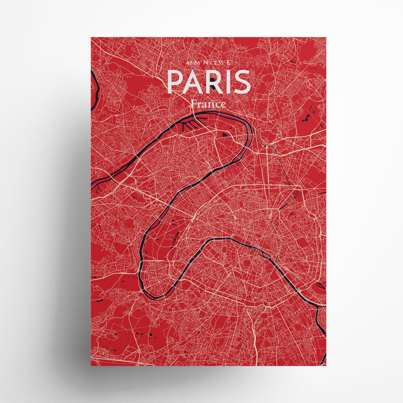 Paris City Map In Nautical - No Frame Print, 27.6cm H x 19.7cm W x 0.05cm D