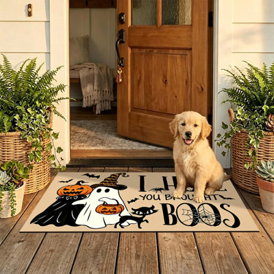  Non-Slip Indoor Outdoor Door Mat, 20"x32",boo ghost black cat