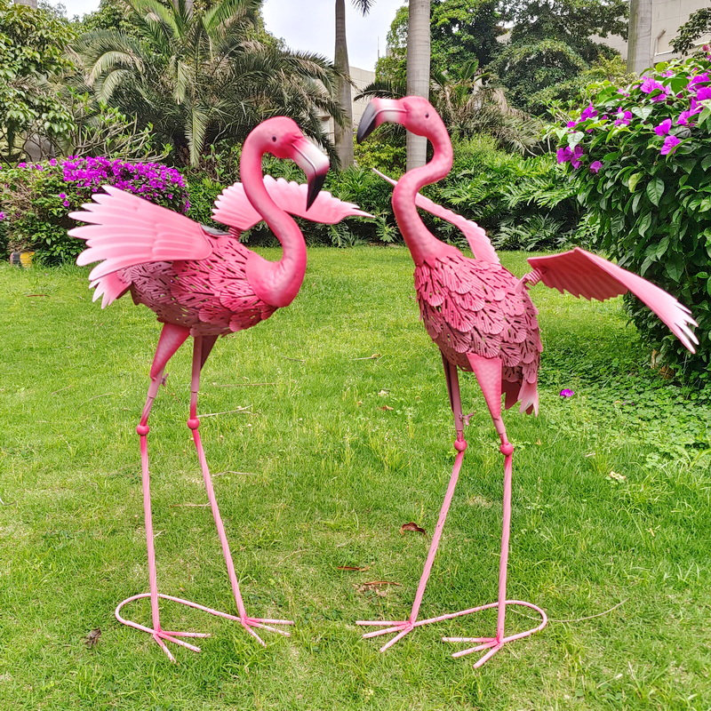 Pair of Metal Flamingos with Light