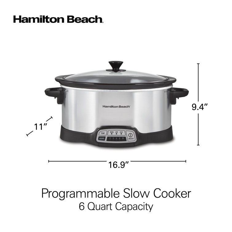 Hamilton Beach Portable 6-Quart Set & Forget Digital Programmable Slow  Cooker, Stainless Steel & Air Fryer Lid, Fits 6 Quart Oval Slow Cooker  Crock