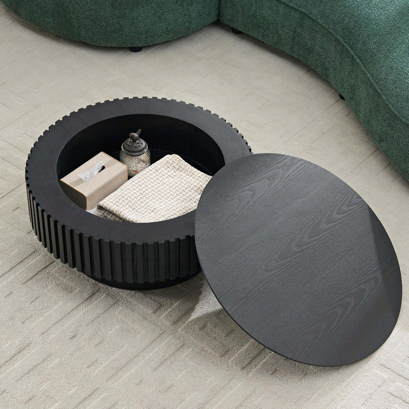 Table basse ronde avec rangement - noire, 31,49 po