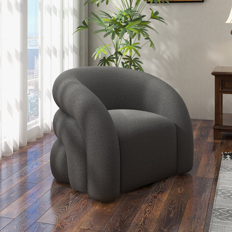 Fauteuil demi-tonneau pivotant rembourré Coyle, Polyester gris, 1