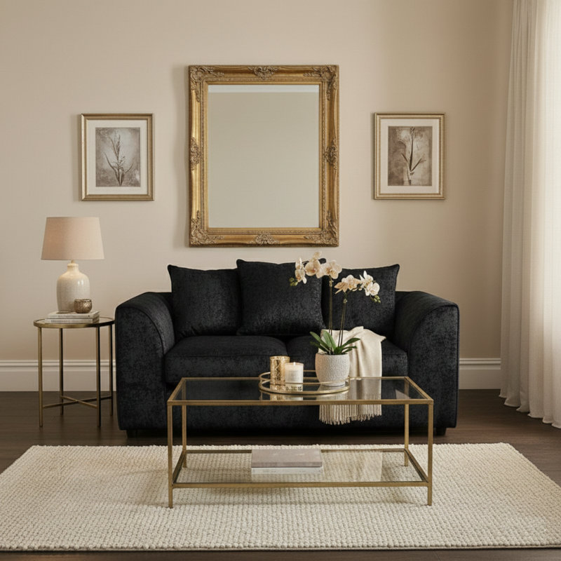 2 Seater Velvet Sofa, Black