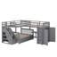 Lit superposé en forme de L avec lit simple simple sur le dessus d'un lit double, livré avec 3 tiroirs, un bureau mobile et un placard-291176037